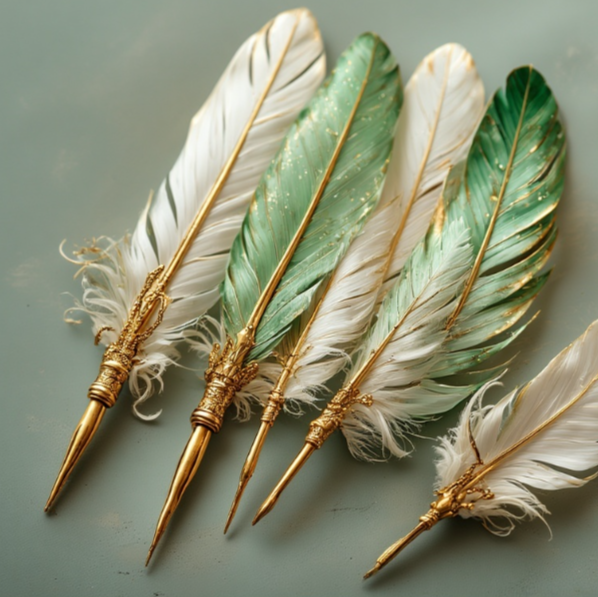 Elegant Feather Quill (Green - White)