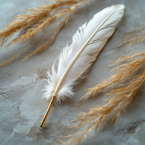 Elegant Feather Quill (Green - White)